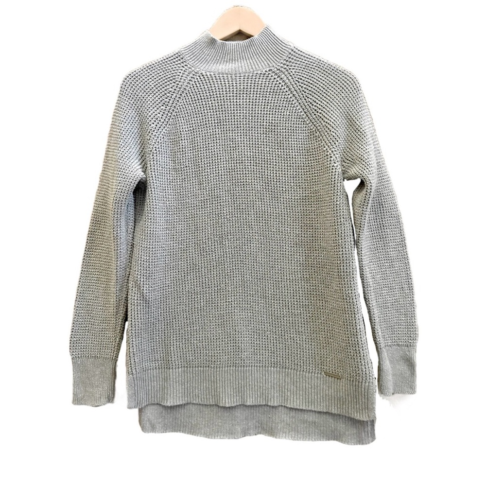 MICHAEL KORS Gray Waffle Knit Mock Neck Sweater Tunic Hi-Lo Long Sleeve Women S - Picture 14 of 14
